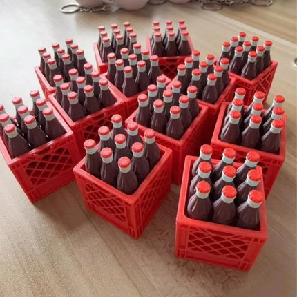 3D Printed Soda Crate Clicker Keychain Funny Plastic Drink Carrier Keyring Lifelike Novelty Squeeze Fidget Backpack Pendant