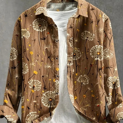 Men's Dandelion Printed Linen Long Sleeved Shirt