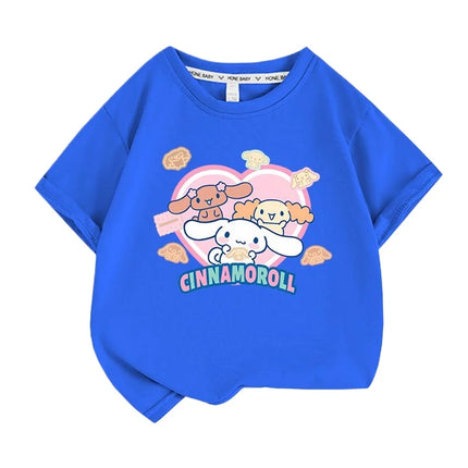 Sanrio Summer Baby Girls 100% Cotton Clothes Kid Children Boys Cinnamoroll Printed T-shirts Cartoon Short Sleeve Top Outfits