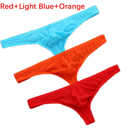 3Pcs/set Ice Silk Panties Ultra-thin T-Back Tanga Breathable Underpants Sexy Mens Low Waist G-string U Pouch Underwear Thongs