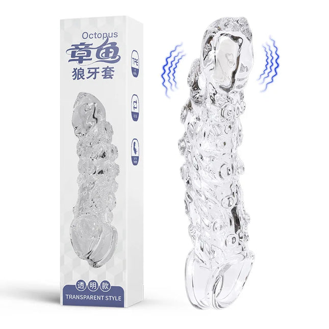 Bullet Vibrator Ring Clear Cock Ring Extender Reusable Penis Sleeve Enlargement for Couples Vibrating Dildo Sex Toys Men 18+
