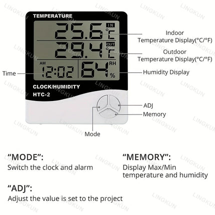 LED Thermometer Thermo-Hygrometer Multifunction Electronic Clock Temperature Humidity Meter Weather Station for Home With Alarm