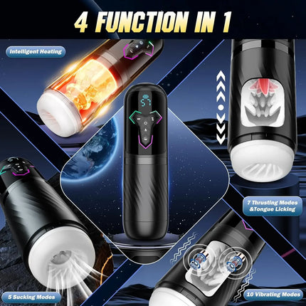 Automatic Piston Telescopic Heated Male Masturbator Cup with 10 Vibrations and 5 Suction Modes Penis Pump LCD Sex Toys for Men