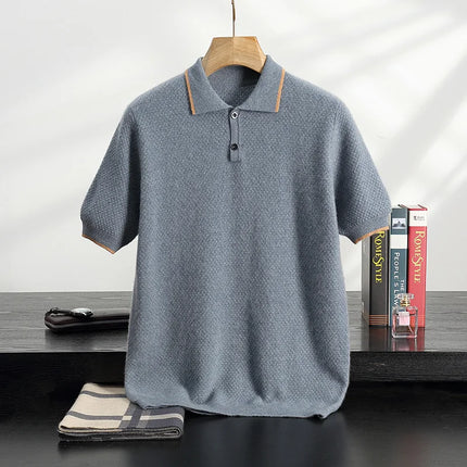 100% Goat Cashmere T-shirt Men's POLO Collar Short Sleeve Pullover 2025 Spring/Autumn New Fashion Knit Business Casual Tank Tops