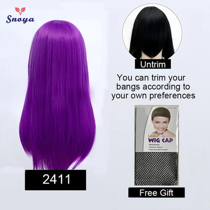 Snoya 60cm synthetic long straight cosplay wig with bangs Heat Resistant hair Anime pink blonde red blue purple women wig