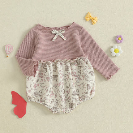 0-18M Baby Girl Autumn Romper Casual Long Sleeve O Neck Floral Print Patchwork Newborn Jumpsuit Infants Daily Cute Clothes