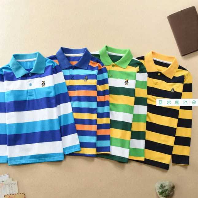 Boys Long-Sleeved Polo Shirts 2024 Spring Autumn Children's Clothing Kids Turn-Down-Collar Outerwear Teenager 1-14 Yrs Tops