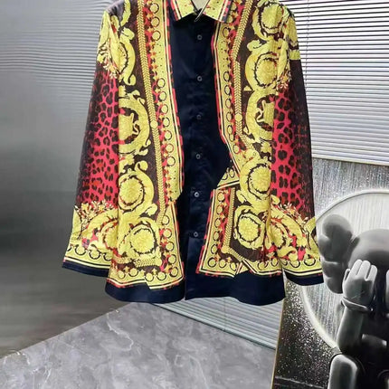 31/5000 2026 Spring/Summer New Luxury Fashion Leopard Print Youth Trendy Digital Embroidery Men's Long-Sleeved Shirt