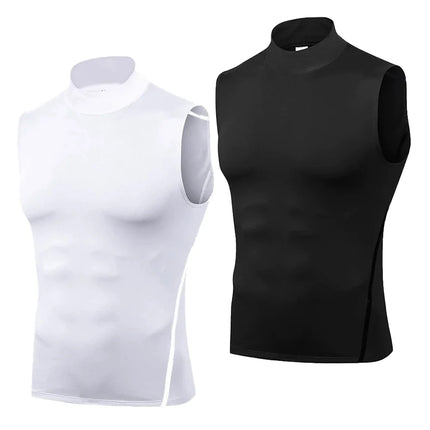 Men's Sleeveless Turtleneck Compression Shirt Man Quick Dry Workout Fitness Gym Tank Top Base Layer Bodybuilding Running Vest