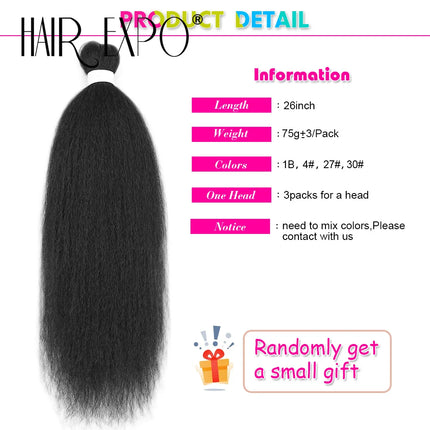 3PCS Vixen Bundles Crochet Hair 26Inch Synthetic Pre-stretched Braids Hair Extensions Kanekalon Yaki Straight Pony Hair Bundles