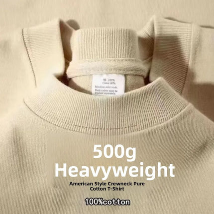 xinjiang cotton500G Heavy PureCotton Thick Drop Shoulder Short sleeve T-shirt Solid Loose Casual Men's and Women's Basic Half