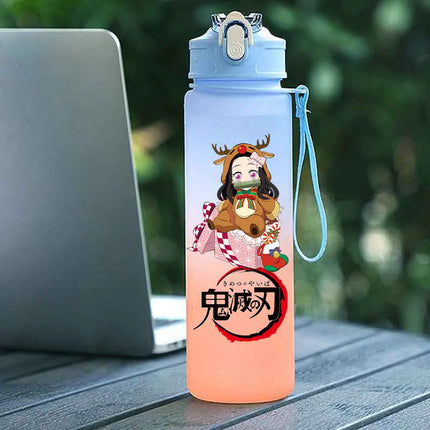 Demon Slayer  Straw Cup 750ML Children's Large Capacity Portable Kamado Nezuko Sports Plastic Bottle Anime Gradient Drinking