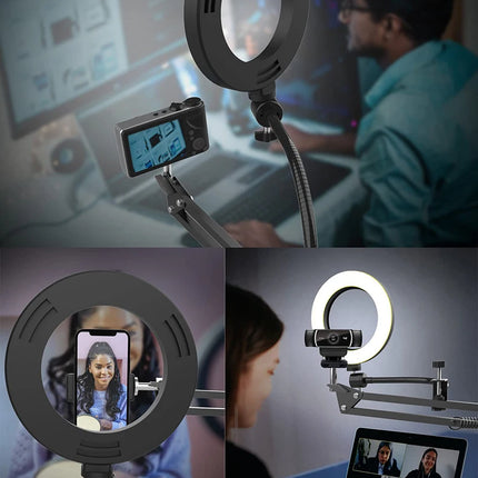 Overhead Tripod for Phone with Ring Light Desktop Cellphone Bracket for Video Shooting Table Mobile Mount for Filming Recording