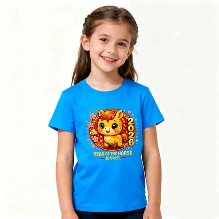 Year of The Horse 2026 Kids T-Shirt Chinese New Year Kawaii Horse Printed Shirt Boys and Girls New Year Festival Costumes