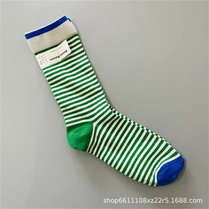 Bonne Maison French Small Batch Women's Fun Oil Painting Style Mid-Calf Cotton Dopaamine Colorful Socks Moisture Wicking Sweat