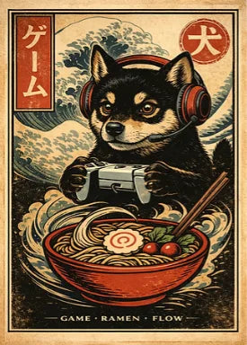 Japan Ukiyo-E Style Fun Game Animal Ramen Posters Art Print Mexican Axolotl Game Cat Ferret Canvas Painting Game Room Home Decor