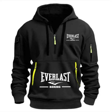 Men's Fashion Casual Hoodie Multi-pocket Sports Long-sleeve Sweatshirt Up Down Print Warm Half Zip Hooded Fitness Pullover Good