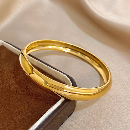Glossy Gold Plated Stainless Steel Bracelet for Women Men Fashion 10 15 30mm Size Chunky Smooth Cuff Bangles Waterproof Jewelry