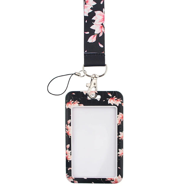 New Sakura Cherry Blossoms Flower lanyard card ID Badge Holder Keychain Pass Gym Mobile Kids Key Holder Key Rings Gift