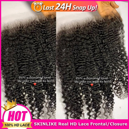 13x6 Invisible HD Lace Frontal Only Kinky Curly Pre plucked Natural Hairline 13x4 5x5 6x6 7x7 HD Lace Closure Only Brazilian