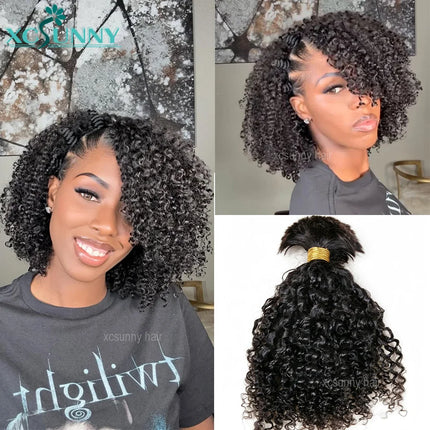 Bulk Human Hair Bundles No Weft Bulk Braiding Kinky Curly Hair Wholesale Knotless Bulk Human Hair Extensions For Boho Braids