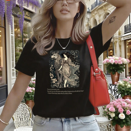 Wild Fairy Fantasy Wolf Fantasy Gothic Shirt, Witch Forest Shirt Gift, Bookworm Book Gift Pattern Printed T-shirt