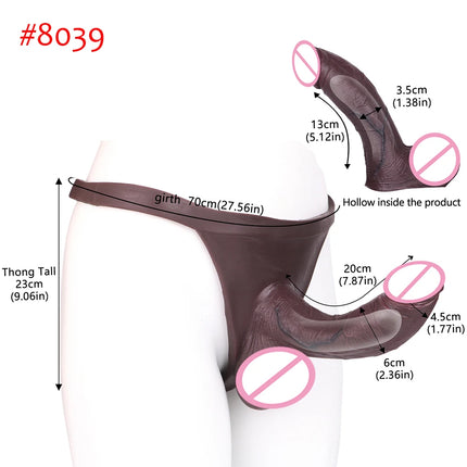 FAAK Wearable Black Penis Sleeve Silicone Panties Strap On Dildo Harness Hollow Dildo Realistic Cock Enlarger Sex Toys For men