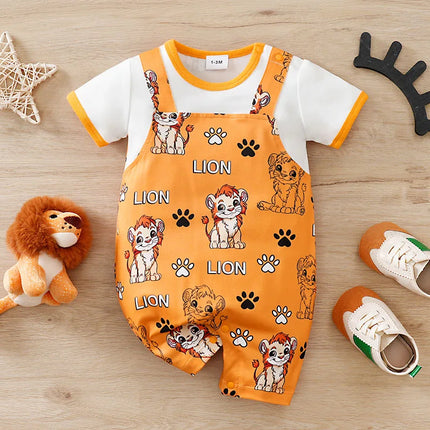 Lion 0-18 Months Print Clothes Infant Romper Baby Jumpsuit Cartoon Comfortable Soft Newborn Knitted Short Sleeve Lovely Onesie