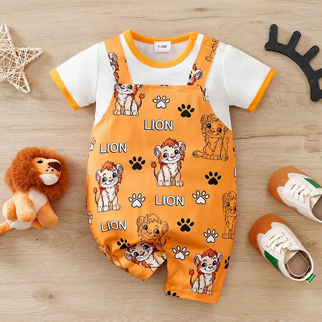 Lion 0-18 Months Print Clothes Infant Romper Baby Jumpsuit Cartoon Comfortable Soft Newborn Knitted Short Sleeve Lovely Onesie