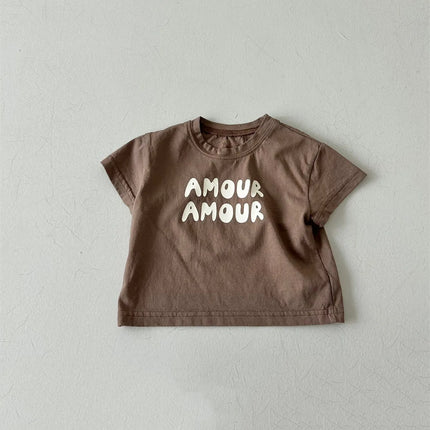 Children Summer Fashion Letters Print Tees Baby Boys Solid T-Shirt Kids White Cotton Top Clothes Girls Casual TShirt 2-7Years