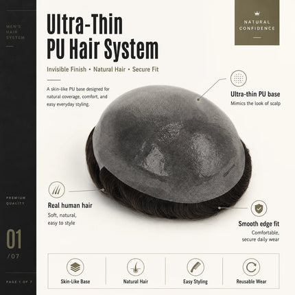 Beeos 6 inches 0.06mm Hair System Men Replacement Systems Super Thin Skin Men Toupee Protesis Capilar Hombre Pelo Humano