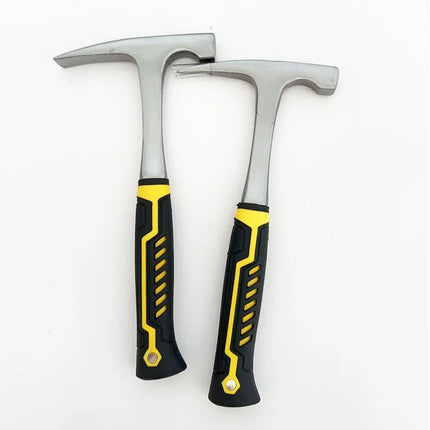 1pc High Carbon Steel Rock Pick Hammer, All-Steel Geological Claw Hammer with Non-Slip Rubber Handle, Brushed Finish