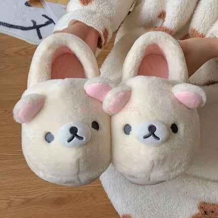 Cute Rilakkuma Unisex Cotton Slippers Warm Indoor Outdoor Anti-Slip Home Shoes Cute Design Winter Wearable for Men And Women