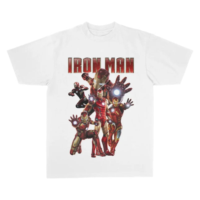 Iron Man Oversized Cotton T-Shirt 90s Streetwear Retro Harajuku Punk Fashion Casual Crew Neck Short Sleeve Top for Men Women