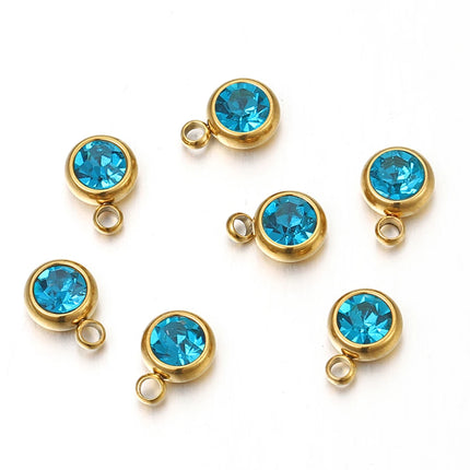20pcs/lot 6mm Crystal Stainless Steel Rhinestone Charms Birthstone Pendants for Jewelry Making DIY Necklace Bracelet Accessories