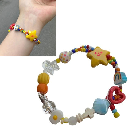 Handmade Elastic Rope Beaded Bracelet Wristband Star Stretch Bracelet Jewelry Fashion Accessory for Women Girls