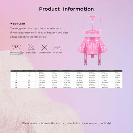 Womens Wet Look PU Leather Lingerie Set Push-up Underwire Cutout Short Sleeve Crop Top with Built-in Thongs Miniskirt Clubwear