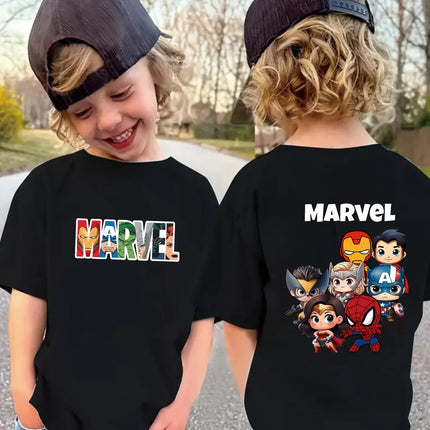 Marvel Kids' T-shirts, Superhero Avengers Print, High-quality Pure Cotton Summer Casual T-shirts for Boys and Girls