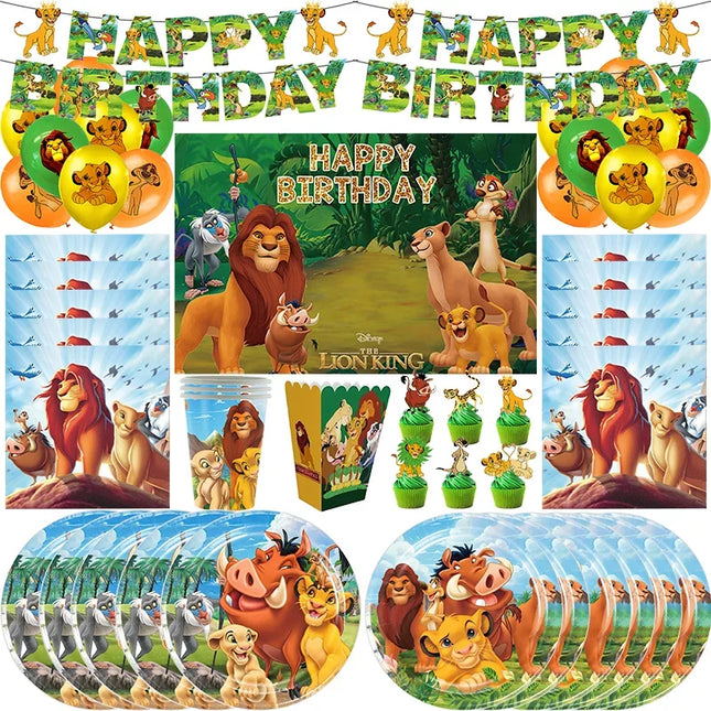 Lion King Birthday Party Decoration Simba Tableware Plate Cup Balloon Set Banner Backdrop Gift Bags Sticker Kids Party Supplies