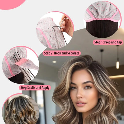19PCS Hair Bleach Highlighting Kit with Dye Brush and Bowl, Frosting Cap, Gloves, Cape for Home Salon Use (Pink)