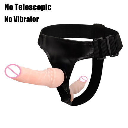 Strap On Realistic Dildo Vibrator Double Heads Vibrating Telescopic Dildo Belt Panties Sex Toys For Woman Lesbian Lesbian 18+