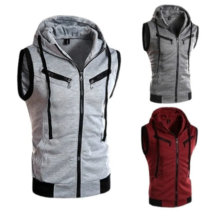 Fashionable New Men's Vest Hooded Sleeveless Solid Color Casual Slimming Smooths Your Silhouette Tank Top Three Colors