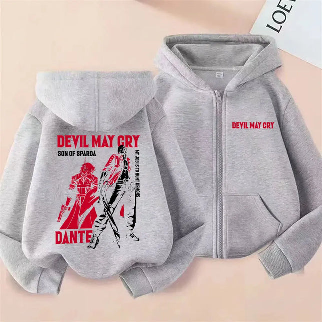 Anime Devil May Cry Son of Sparda Dante Zipper Hoodie Men Women Cartoon Manga Zip Up Jacket Coat Unisex Vintage Casual Hoodies