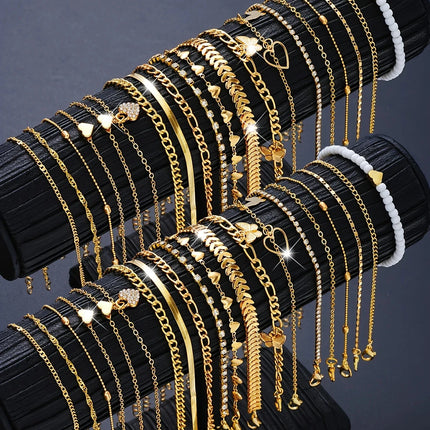 40-Piece Set/20-Piece Set/7-Piece Set Elegant Daily Vacation Metal Material Women's Gold Anklet Set Heart Butterfly Pendant Seaside Vacation Daily Party Wear Fashion Jewelry Popular Accessories