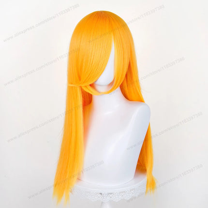 60cm Long Straight Cosplay Synthetic Wig With Bangs Golden Yellow Green Blonde Purple Heat Resistant Hair Anime Wigs + Wig Cap