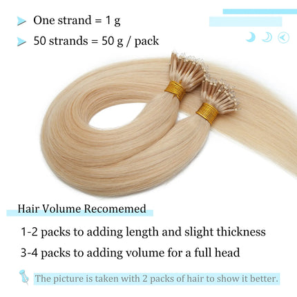 Straight Nano Ring Hair Extensions 100% Human Hair Weft Individual Strands For Natural Hair Extensions Look