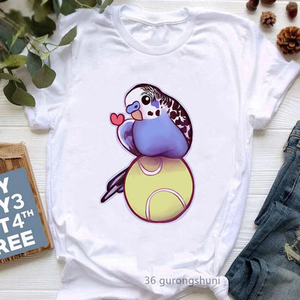 I Just Really Like Cockatiels Ok Graphic Print Tshirt Women Lovely Parrot T Shirt Femme White Short Sleeve Female T-Shirt Tops