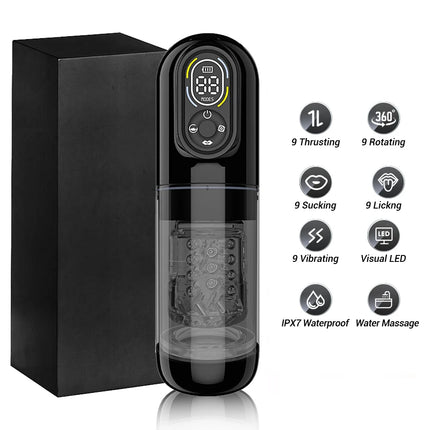 Automatic Male Masturbator 9 Vibrating Thrusting Rotation Sucking Licking Function LED Display Vacuum Penis Pump Sex Toy for Men