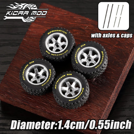 1/64 Off-Road Model Car Wheels with Rivets - 14mm Tyres for Diecast Model Cars, Pickup Trucks, 1:64 Scale - 1 Set (4pcs)