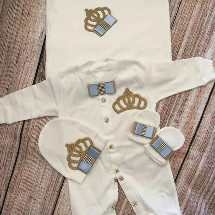 Baby Girl Boy Princess Prince Hospital Exit Newborn Bling Outfits Baby Bottles Gift Set Baby Shower Gift 5pcs Crown Romper